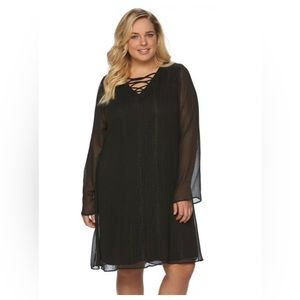 Apt 9 Woven Lattice Black/Metallic Silver Long Sleeve Sheer Dress Women’s 1X NWT